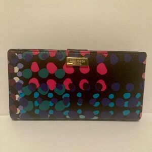 Kate Spade Black Laurel Way Dotty Plaid Wallet with Colorful Dots NWOT